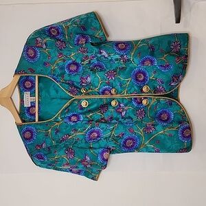 Vintage 80s Adrianna Papell 100% Silk‎ Short Sleeve Jacket size 10